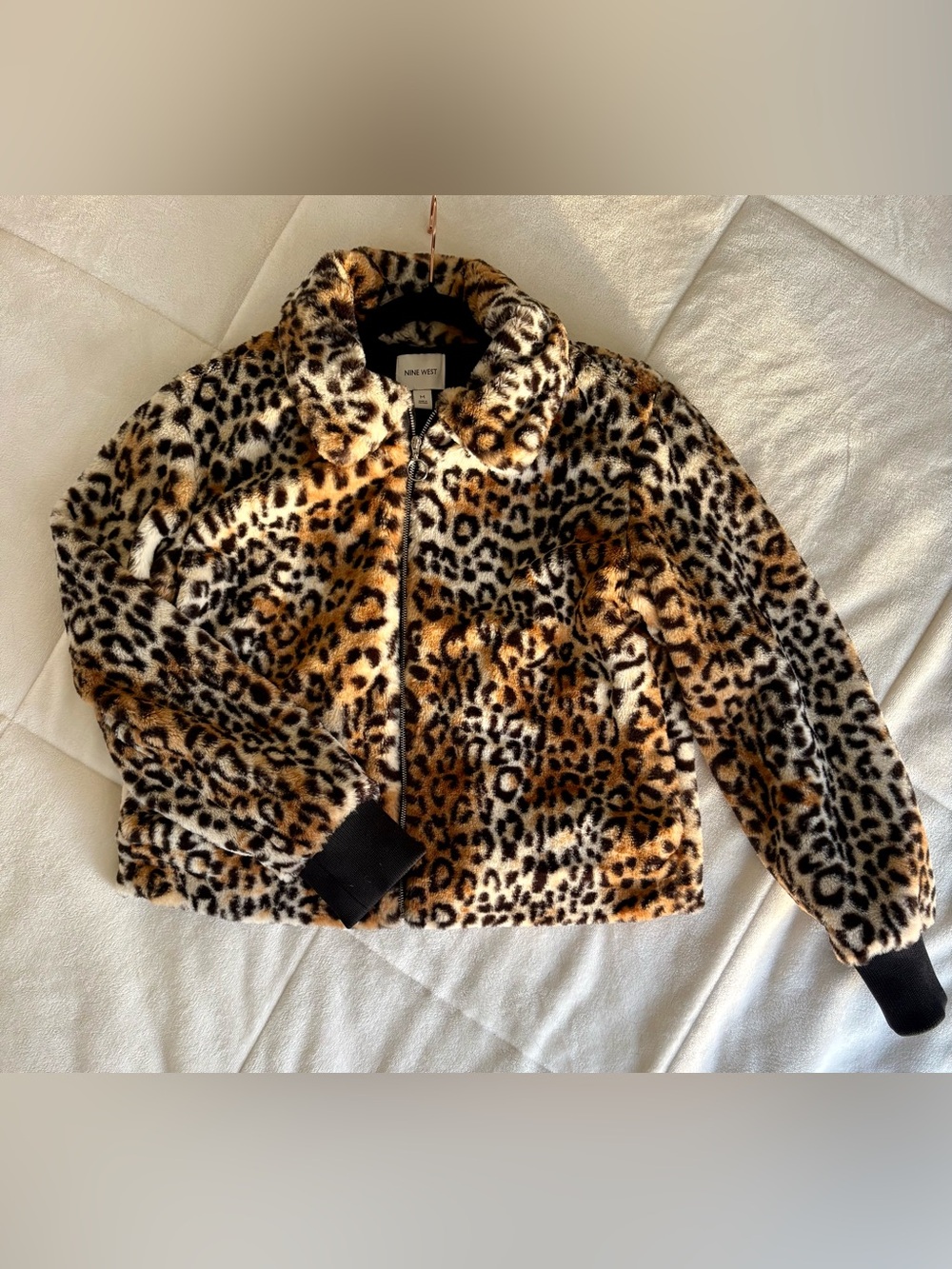 Nine West Leopard Print Faux-Fur Teddy Jacket - Brown, Black, Cream - Picture 3 of 9